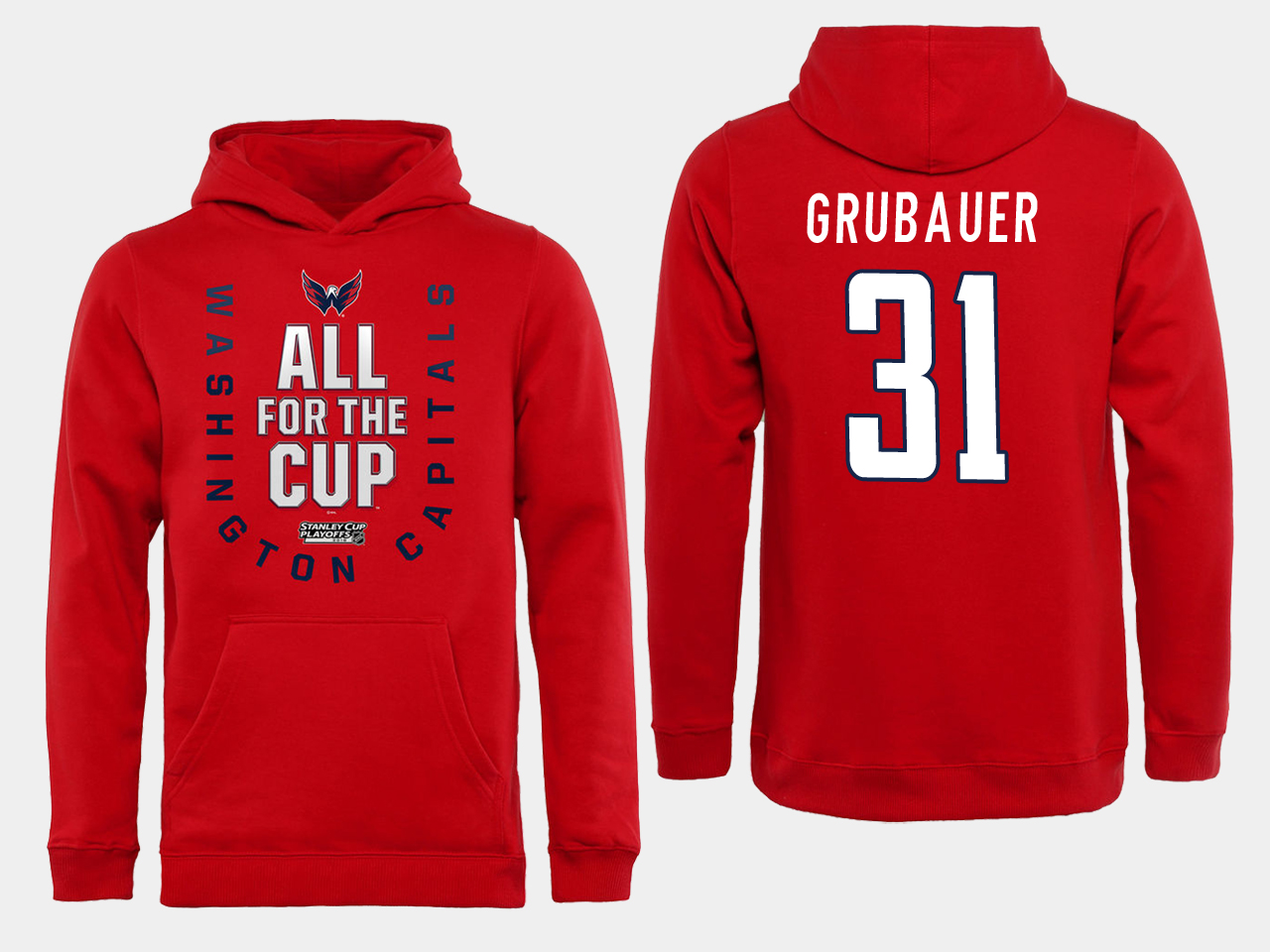 Men NHL Washington Capitals #31 grubauer Red All for the Cup Hoodie